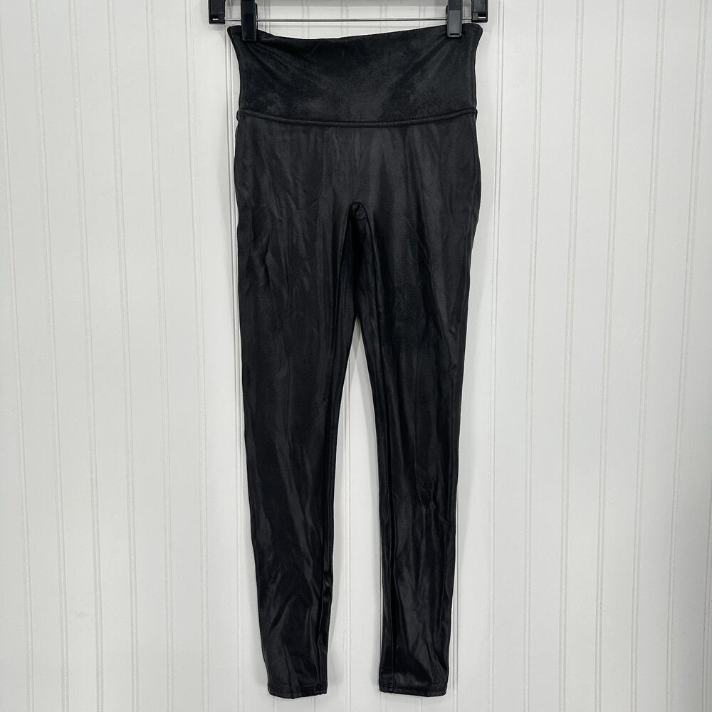 Spanx Faux Leather Leggings Womens Medium Black Pull On Shape Pants Slimming EUC